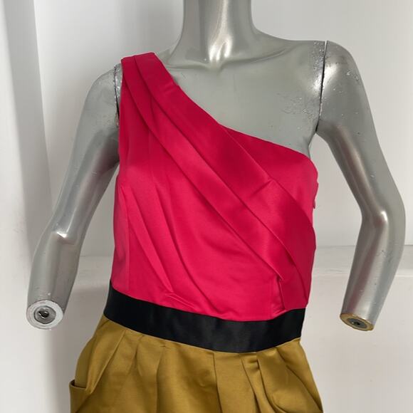 Max and Cleo Color Block One Shoulder  Woven Cocktail Jane Dress Size 10 - Picture 8 of 10